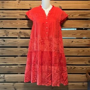 NWT Johnny Was Nyana Dress With Slip Firey Red